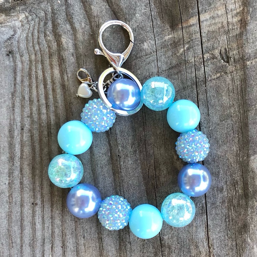 Blue Beaded Keychain Bracelet